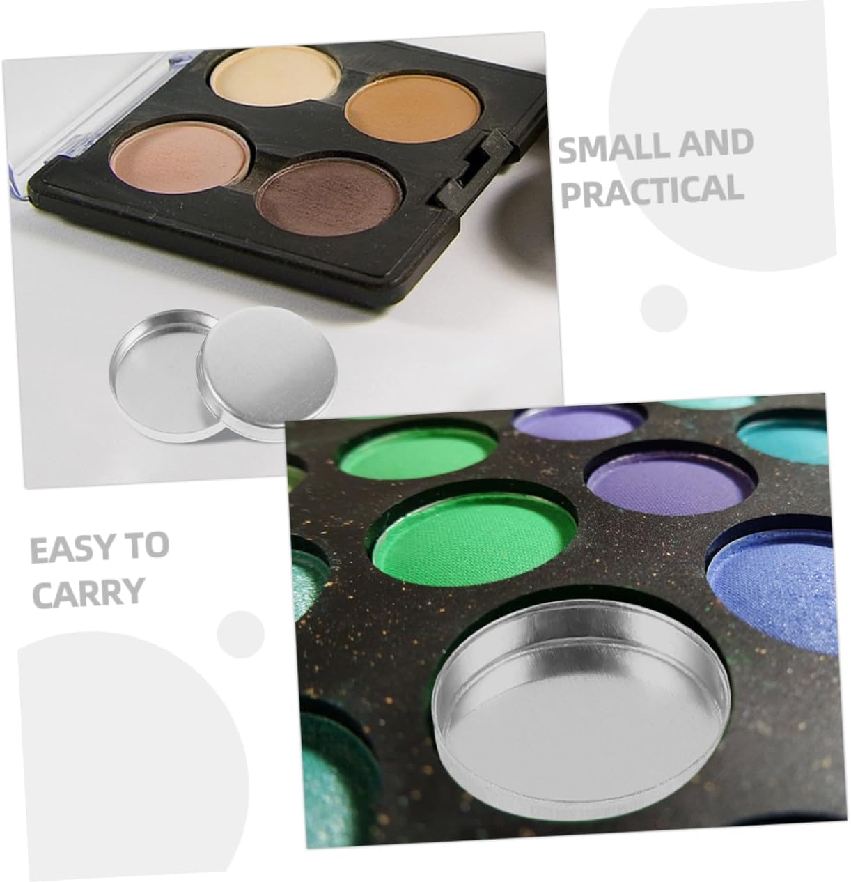 VICASKY 30pcs Refillable Round Eyeshadow Pans Empty Aluminum Makeup Containers for Blush and Highlighter Diy Cosmetic Storage for Easy Organization and Display