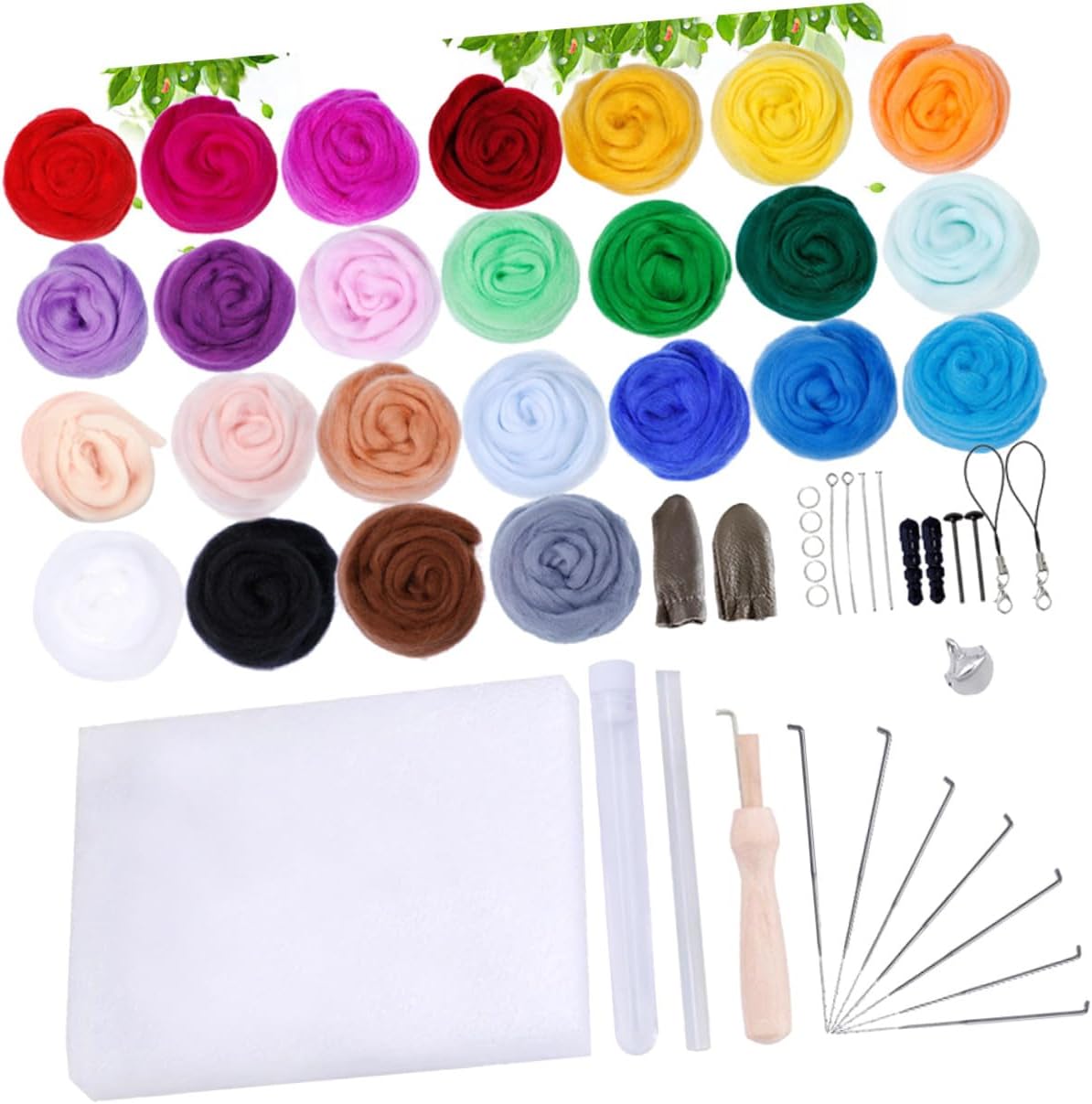 HAKIDZEL Pure Australian Wool Felt Material Kit Color DIY Felt Stamp Tools for Needle Felting Wet Felting Wall Hanging Jewelry and Craft Stuffing Suitable for Beginners and Professionals