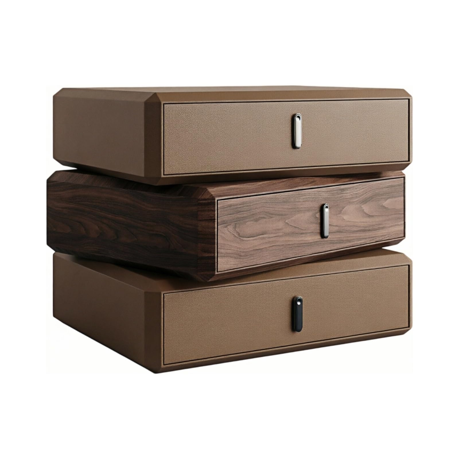 guiling-1986 Bedside Table Triple Drawer Nightstand with Layered Rotating Design for Bedroom Storage Nightstand(Bruin,Large)