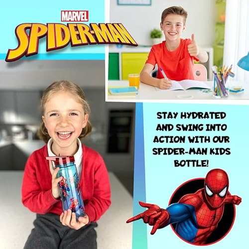 Marvel Bouteille en plastique Spiderman avec paille sans BPA 580 ml bouteille d'eau scolaire pour garçons 100% étanche bouteille de super héros durable - vue 2