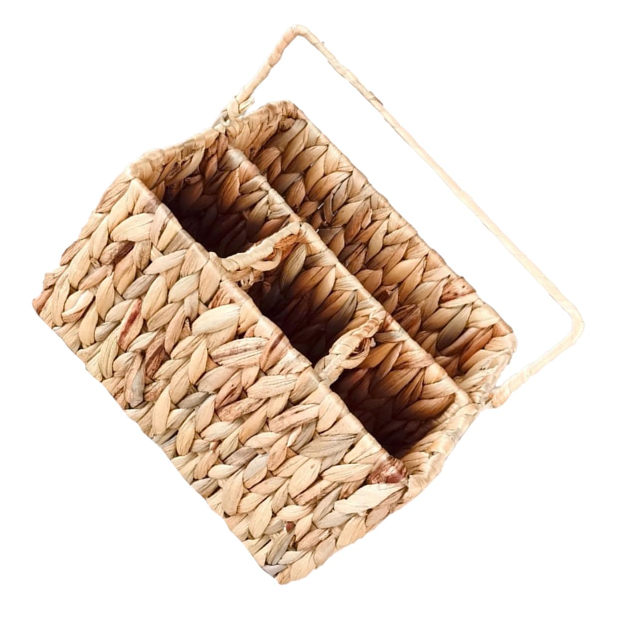 Cesta Tejida de Fibra Natural para Cubiertos con Compartimentos, Organizador Decorativo y Delicado para Cocina y Baño, Soporte Multifunción de Hierro