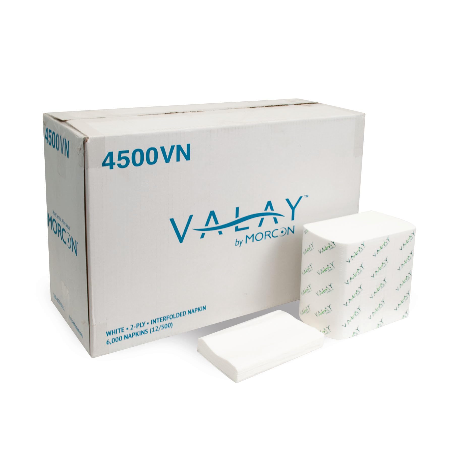 Morcon 4500 VN dispensador, Interfolded servilletas de papel, 2 capas, 6 1/2 x 8 1/4, blanco, 500/Unidades, 12 Pk/CTN