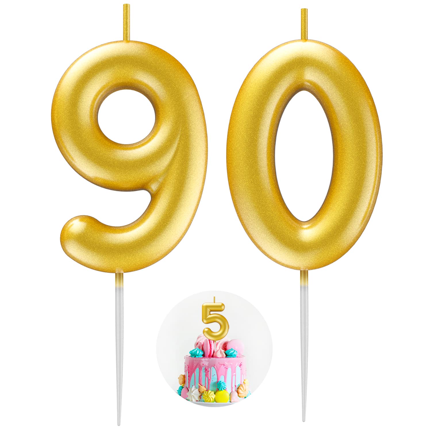 Gold Number 90 Candle Happy Birthday 3D Number Candles for Birthday Cake Party Decoration Wedding Anniversary Celebration Supplies