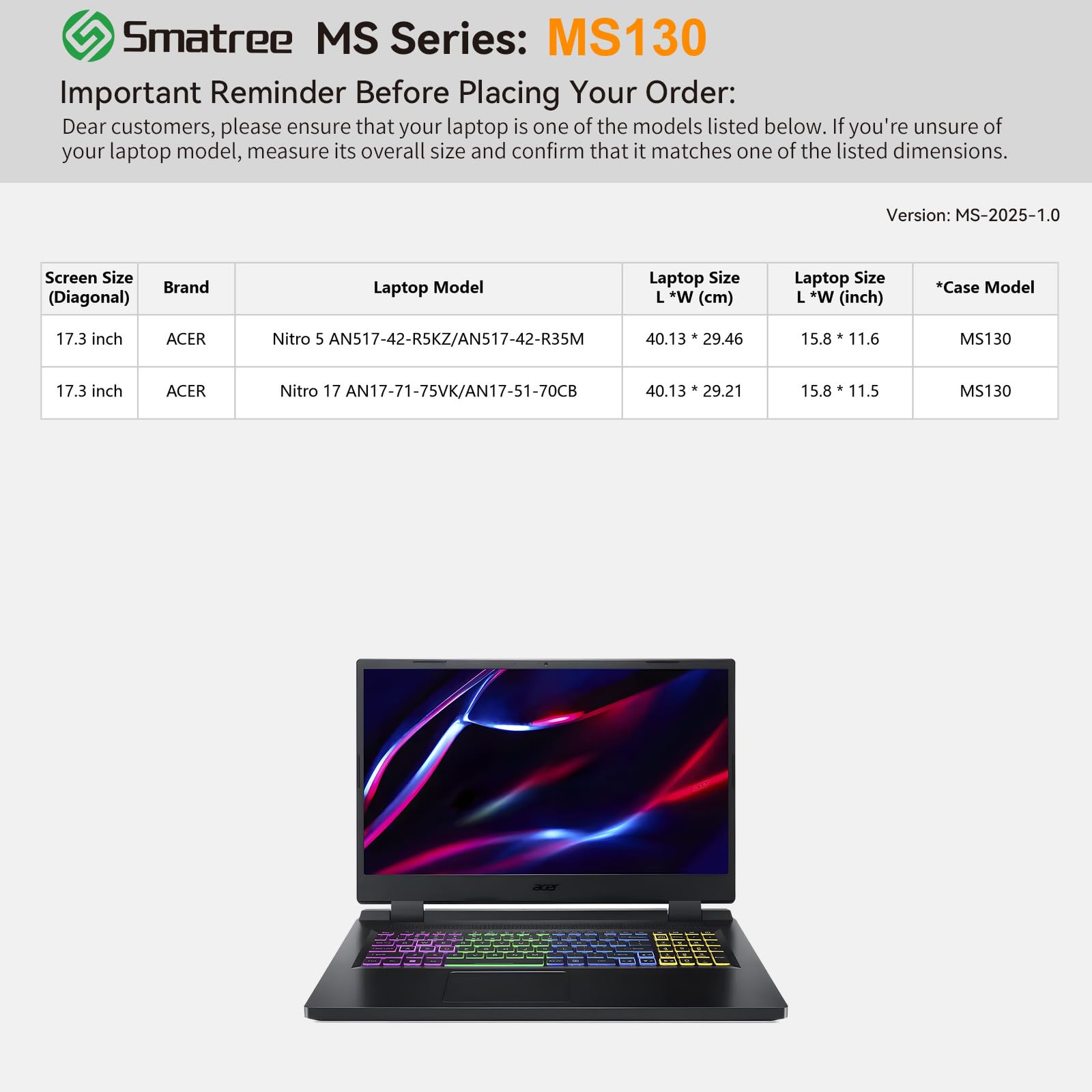 Smatree MS130 Custodia protettiva rigida in EVA con stand compatibile per 17,3 pollici Acer Nitro 5 Gaming Laptop -AN517-42-R5KZ/AN517-42-R35M, per Nitro 17 AN17-71-75VK/AN17-51-70CB