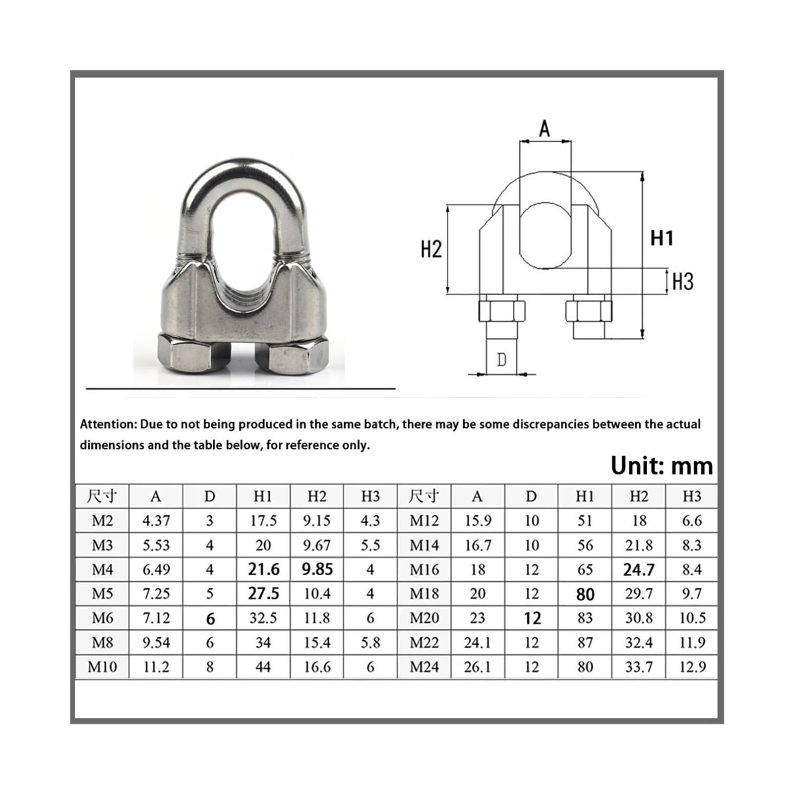 Abrazaderas para cables metálicos, Abrazaderas de cable tipo U de acero inoxidable 304 M2-M32(M16-5Pcs)