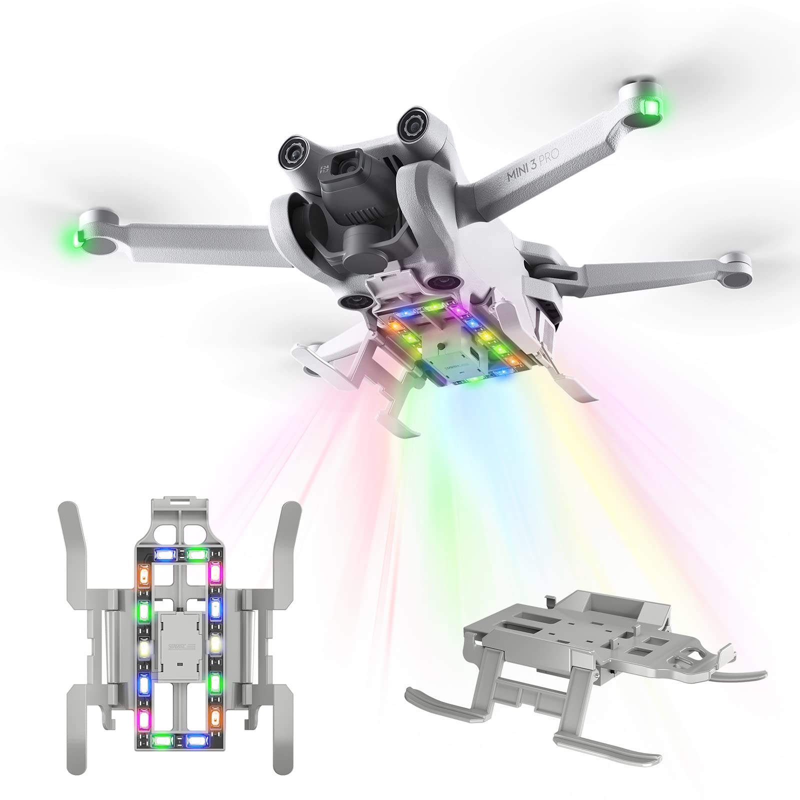 GLGLMA LED Extended Landing Gear for Mini 3 Pro,Foldable Colorful Landing Legs Kit Night Flight Drone Accessories