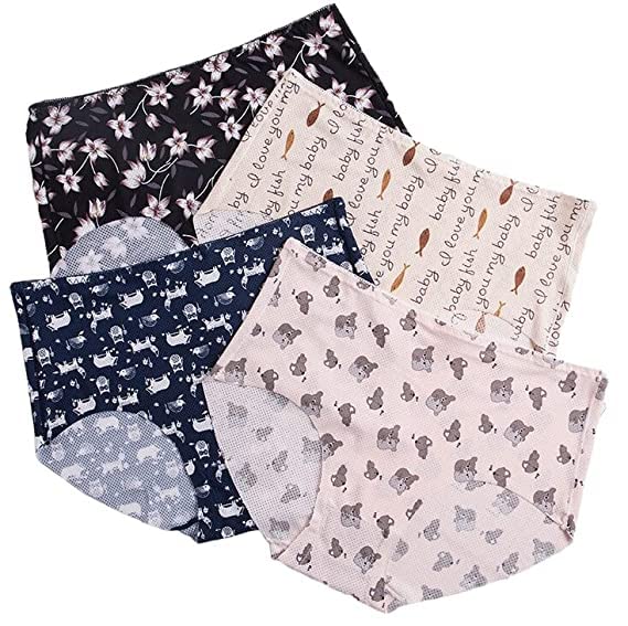 boldecy Women’s Cotton Ice Silk Printed Seamless Panties Medium Waist Briefs Ladies Underwear Random Design Multicolor (3 PCS)-picture-38