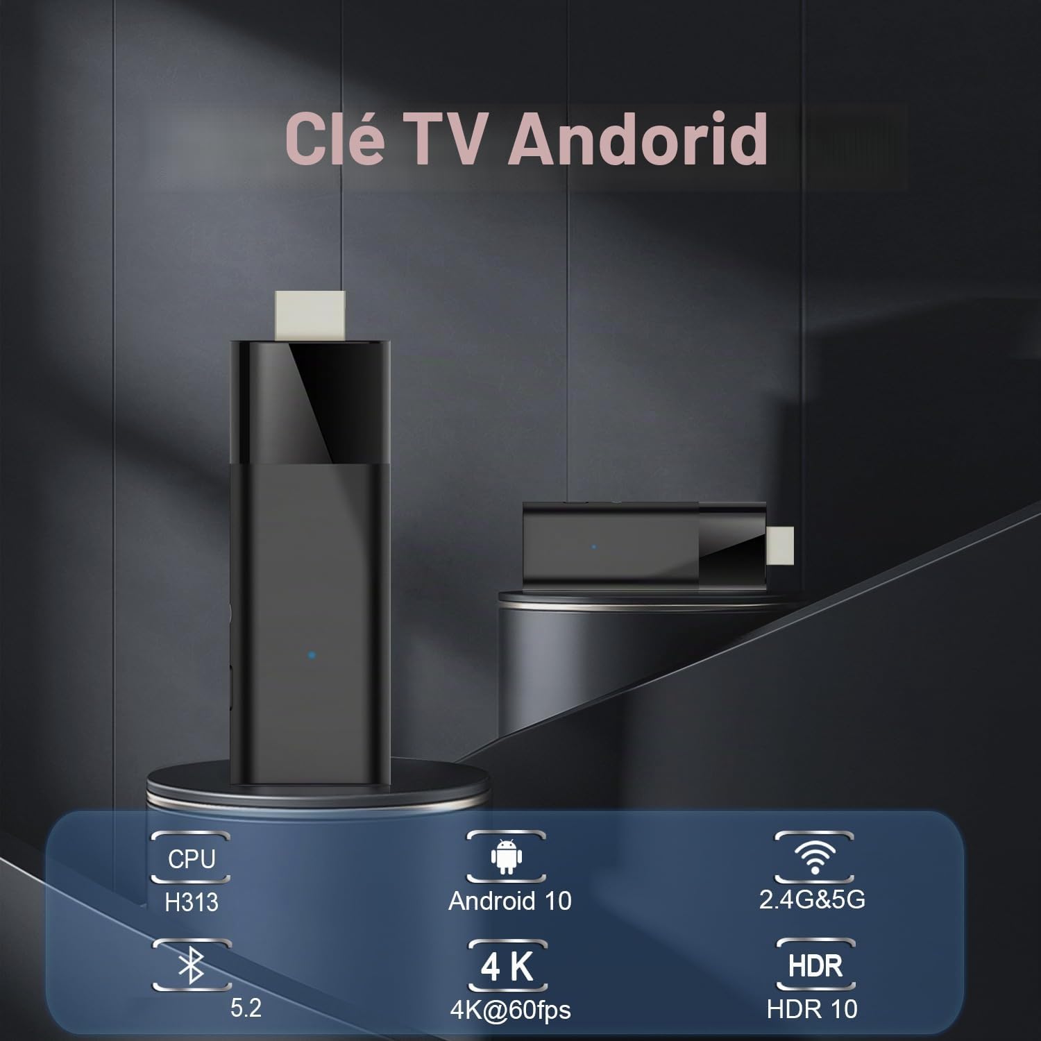 Q6 Mini clé TV + télécommande vocale Bluetooth Android 10 2 Go + 16 Go 2,4 G + 5 G WiFi + BT4.0 H313 Smart TV Box Android Facile à utiliser