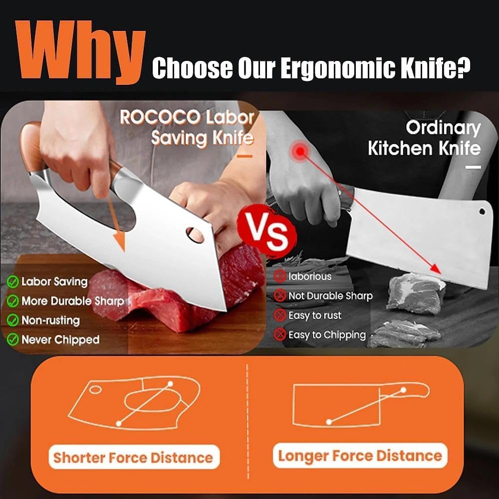 ROCOCO Effort Saving Meat Cleaver - Red Easy Handle Chef Knife — Amazon image 3