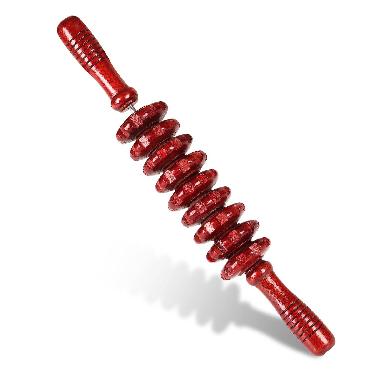 Liitrton Manual Wooden Massage Roller Stick for Muscle Relief, Red