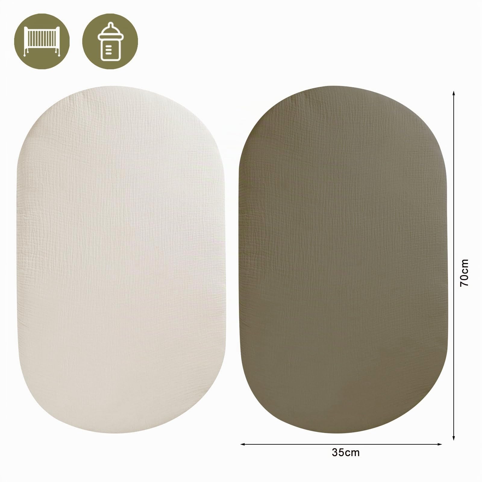 Sábana Bajera para Capazo y Cuna de Bebé 70X35cm - Funda y Cubre Colchón para Carrito