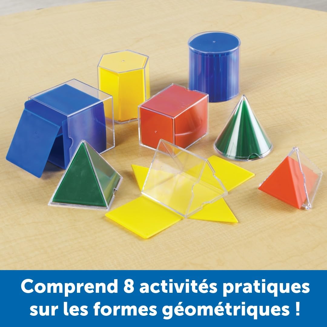 Learning Resources – Formes Géométriques Pliables – 16 Solides 3D Transparente avec Bases Amovibles – Jouet Éducatif STEM pour Enfants et Classes