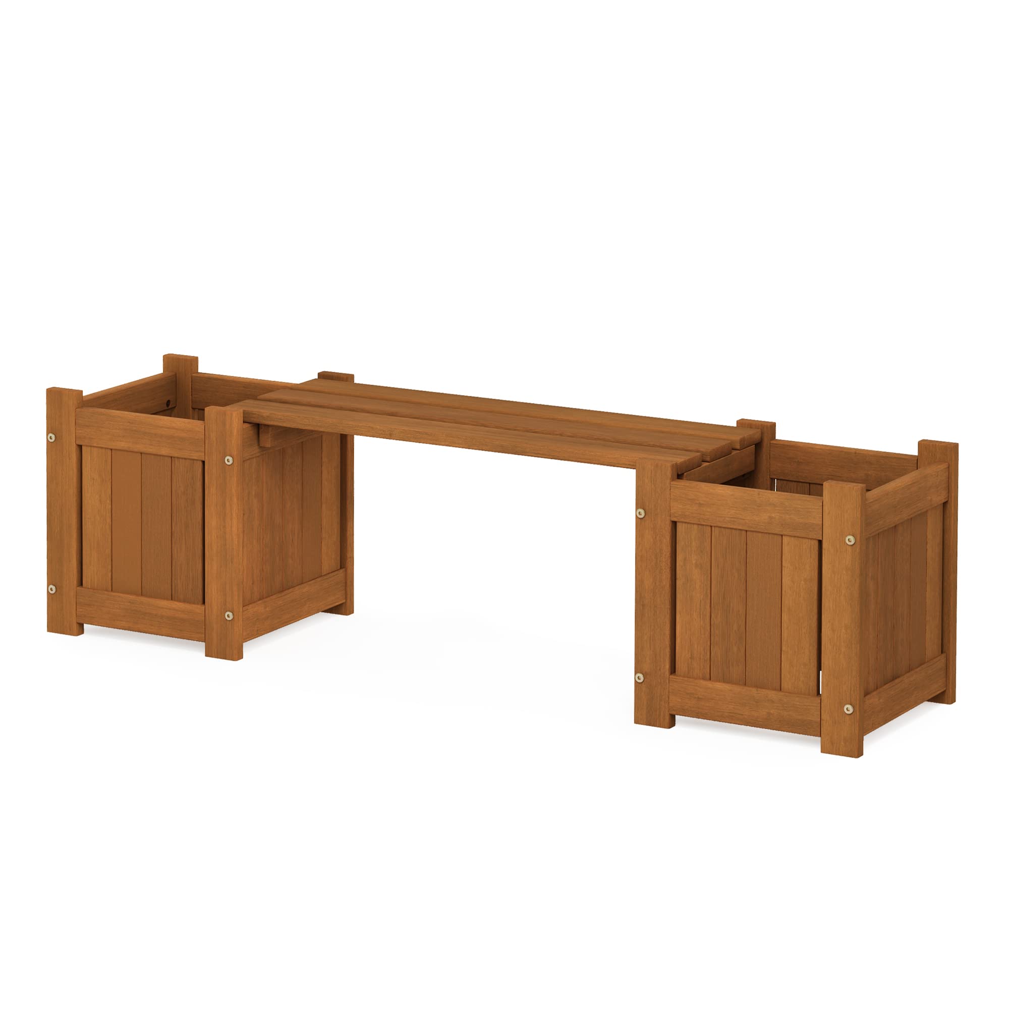 Furinno Tioman Hardwood Mini Outdoor Planter Box with Bench for Garden Plant