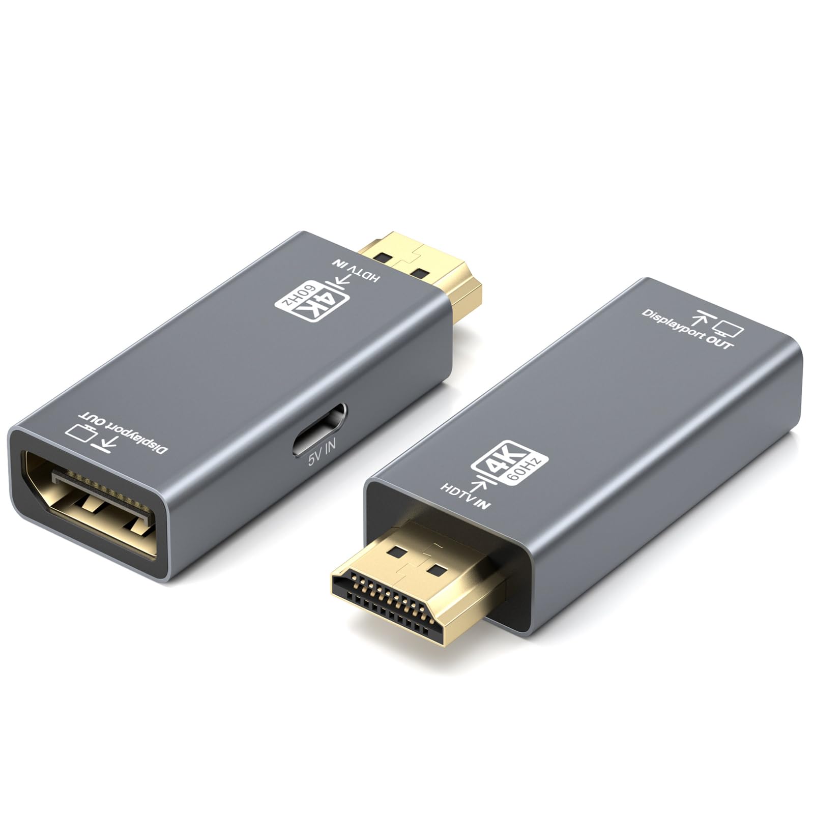HDMI auf DisplayPort Adapter, 4K@60Hz, 2K@144Hz, 1080P@165Hz, Unidirektional, kompatibel mit PC, PS5, Xbox One, Laptop, MacBook Pro, unterstützt HBR2, HDCP 2.3, Nylon Kabel, Aluminiumgehäuse