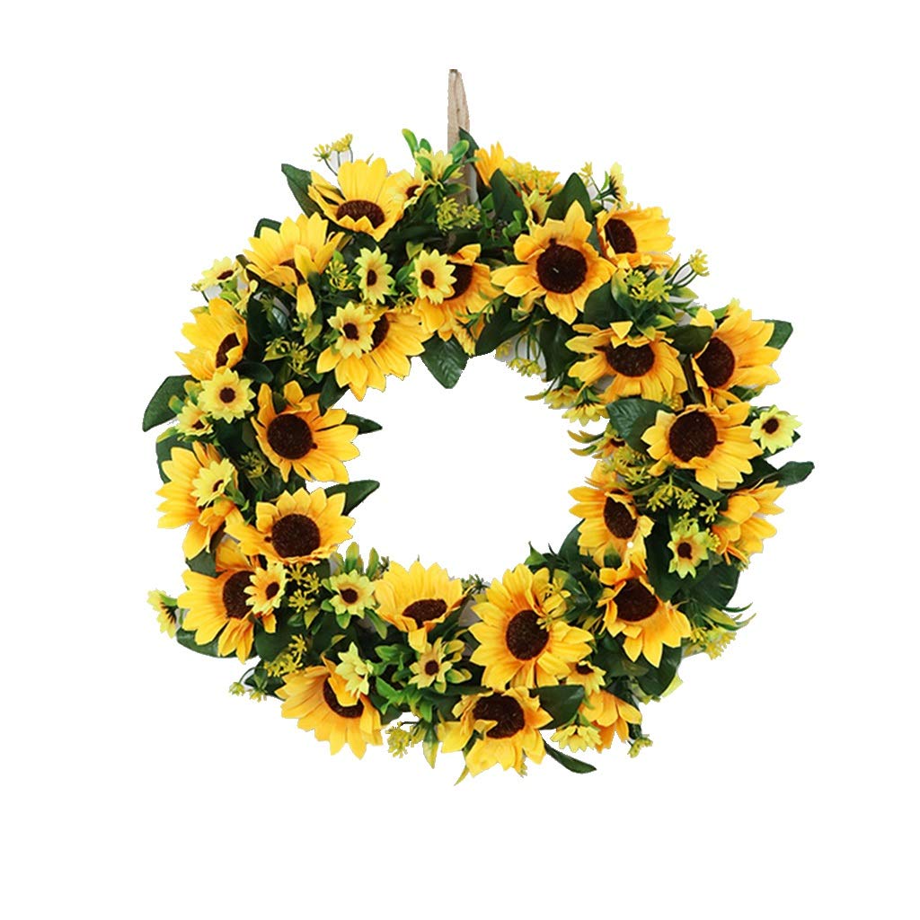 coronas LIU- Guirnalda De Girasol Simulación Hecha A Mano Guirnalda De Flores Florales for La Decoración De La Fiesta De La Casa De Campo De La Puerta Principal del Hogar