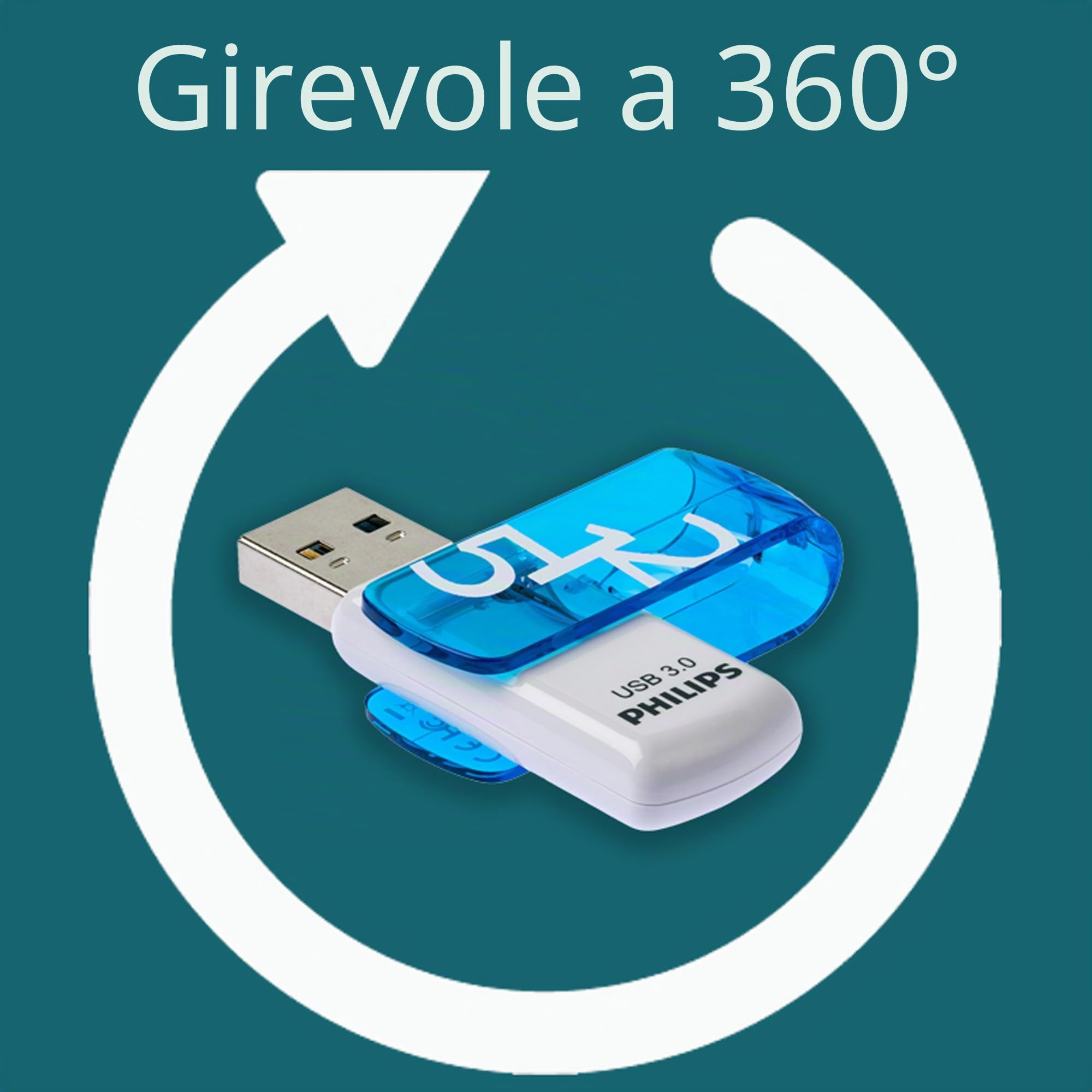 Philips Vivid Edition Super Speed USB 3.0 unità flash USB 512 GB con cappuccio girevole per PC, laptop, computer, archiviazione dati, velocità di lettura fino a 120 MB/s