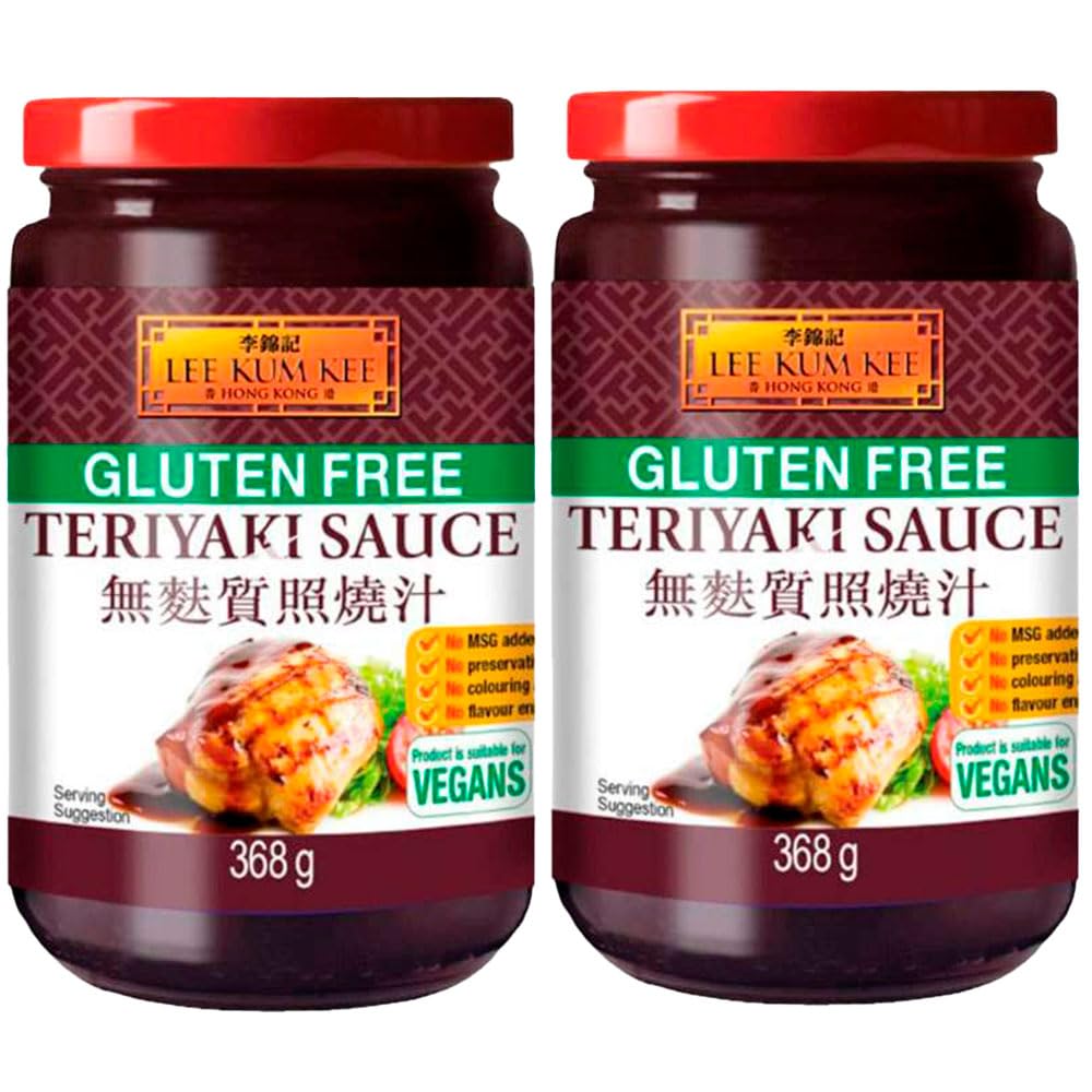 Salsa Teriyaki sin gluten 368 g en frasco de vidrio, ideal para marinar, glasear y saltear carnes, pescado, tofu y verduras, sabor japonés dulce-salado