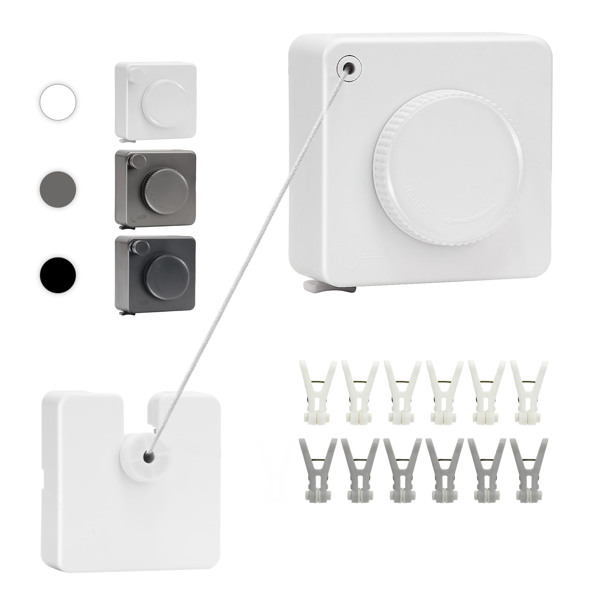 15.7Ft Retractable Clothesline Indoor an Anti-sag Retractable Clothesline Outdoor,Laundry Line Wall Mounted Stainless Steel Wire Laundry, with 12 Clip(White)