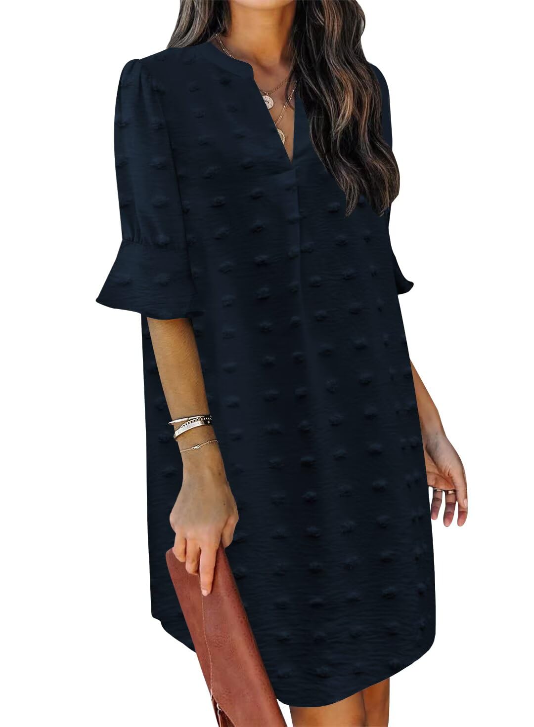 QACOHU Summer Dresses for Women V Neck Ruffle Short Sleeve Casual Shift Dress