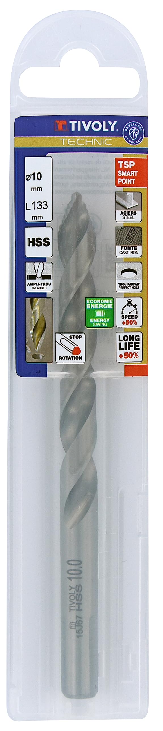 Tivoly 11457041000 - Punta in metallo TSP Ø: 10 / L: 133 / HSS tagliato macinato -DIN338 -h8 -affilatura Smart Point
