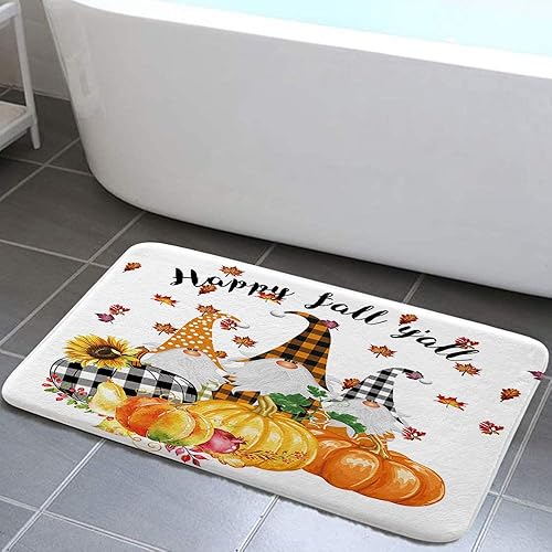 Miniatura 6 de MERCHR Tapete de baño de otoño, diseño de girasol, calabaza, gnomo, Acción de Gracias, hojas de árbol de arce, decoración del hogar, 17 x 29 pulgadas