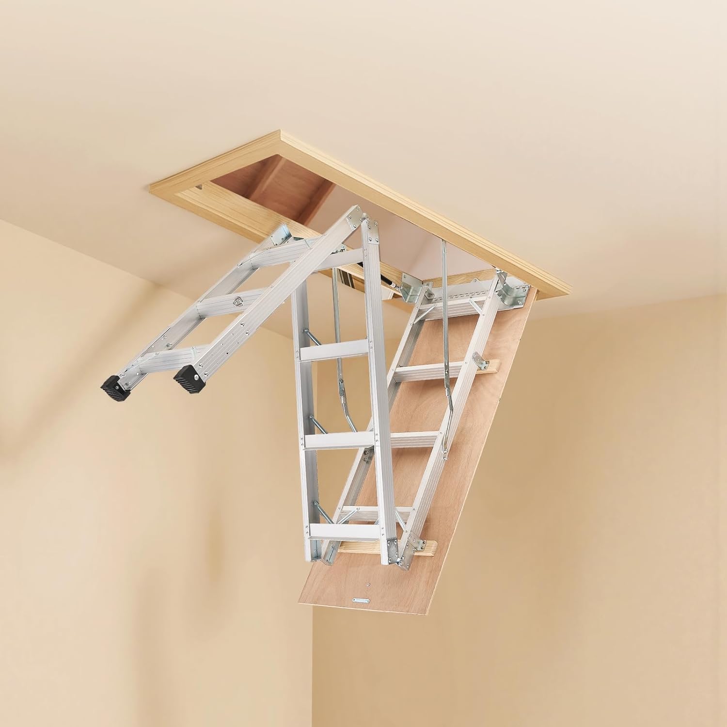 VEVOR Attic Ladder, 375LBS Capacity, 9.8 to 10.3 ft Height Adjustable, Multi-Purpose Foldable Aluminium Attic Stairs, Fits 7.66 to 10.25 ft Ceiling Heights for Convenient Access