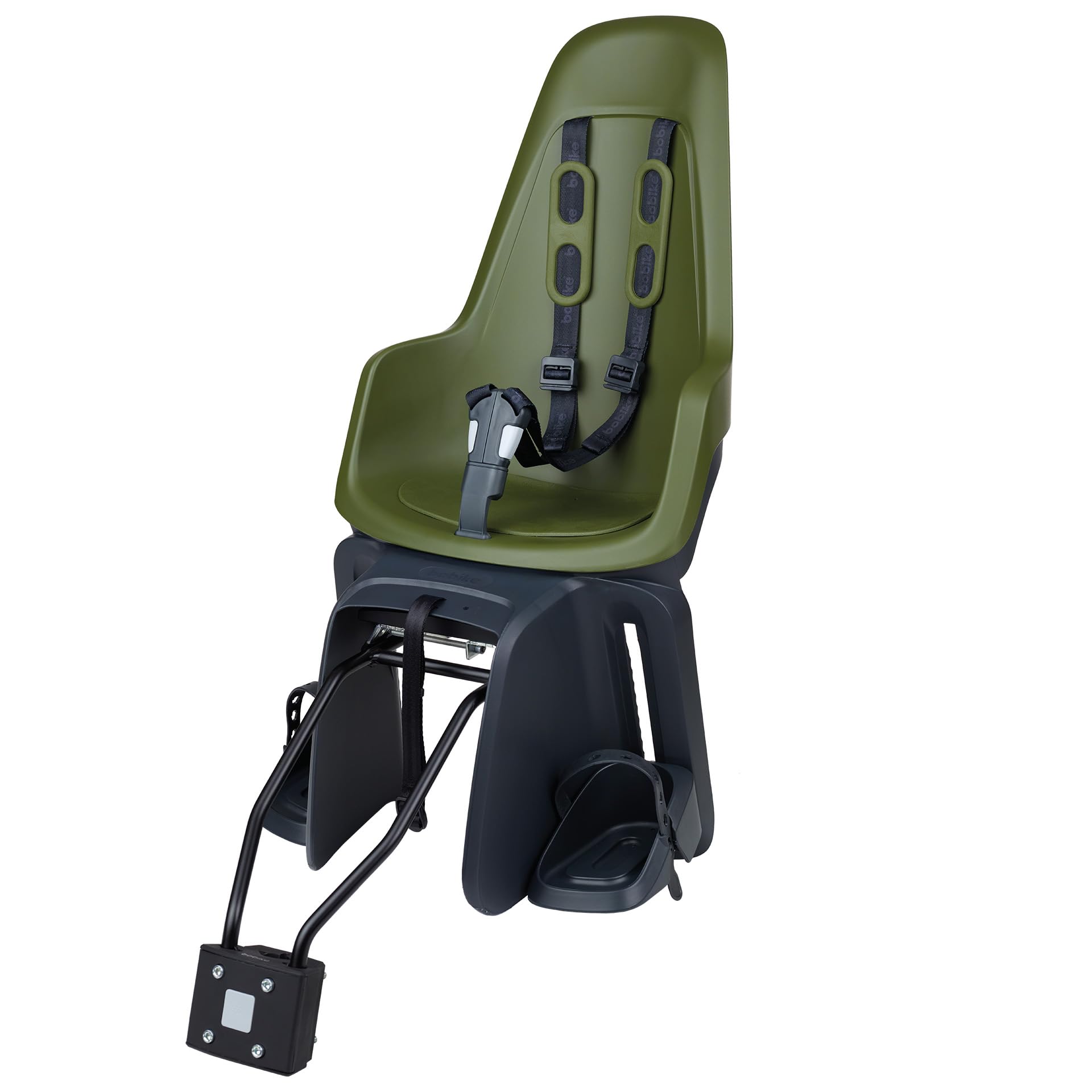 BOBIKE 8012200020 - Seggiolino posteriore ONE MAXI con sistema 1P&E-BD per bicicletta con ruote da 26” a 29” con attacco sul tubo di sterzo e portapacchi in colore Verde Oliva
