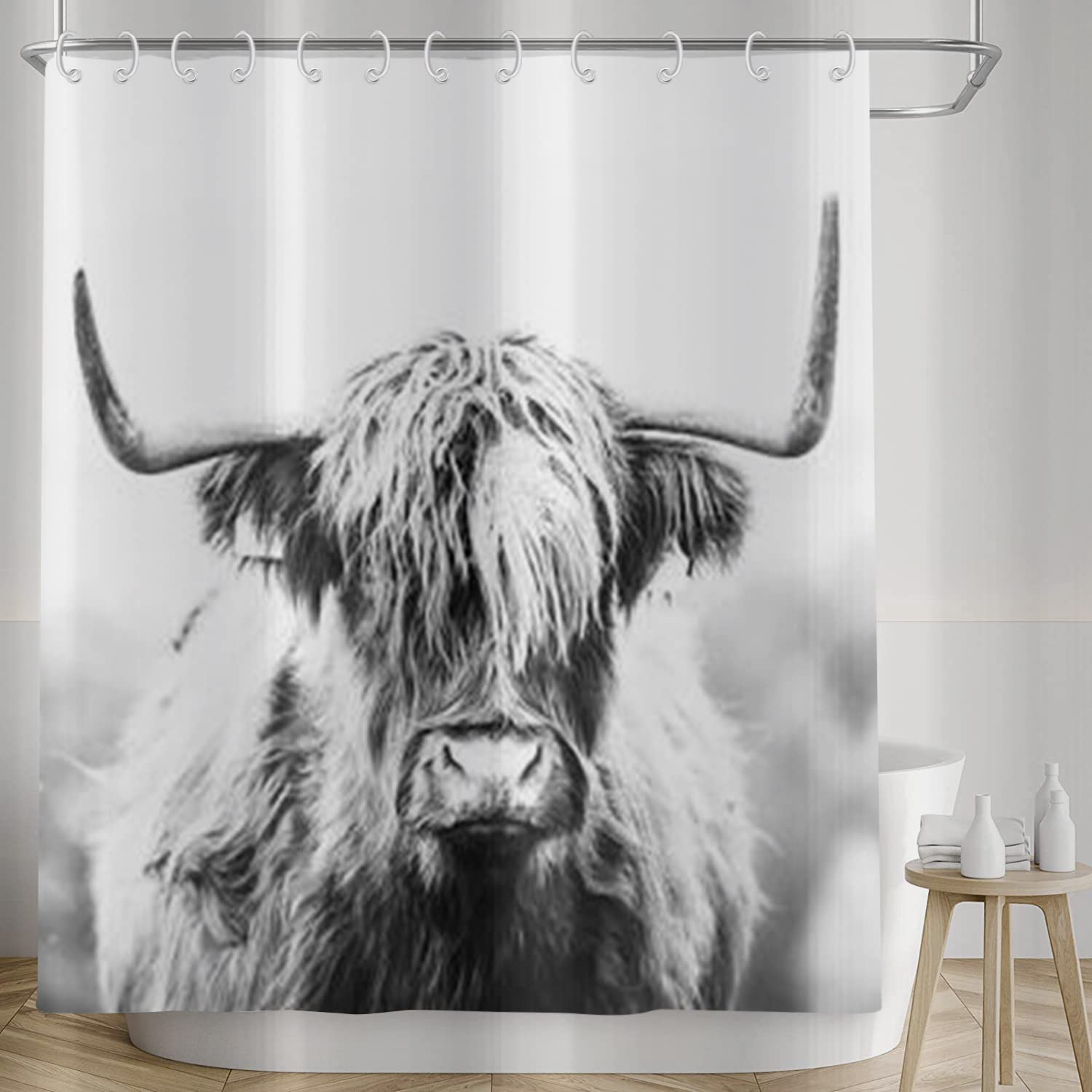 Cow Bull Shower Curtains for Bathroom Highland Western Farmhouse Funny Cute Animal Shower Curtain with Hooks Waterproof Bathroom Curtain Decorative Bathtub Accessories 72Wx72L Inches