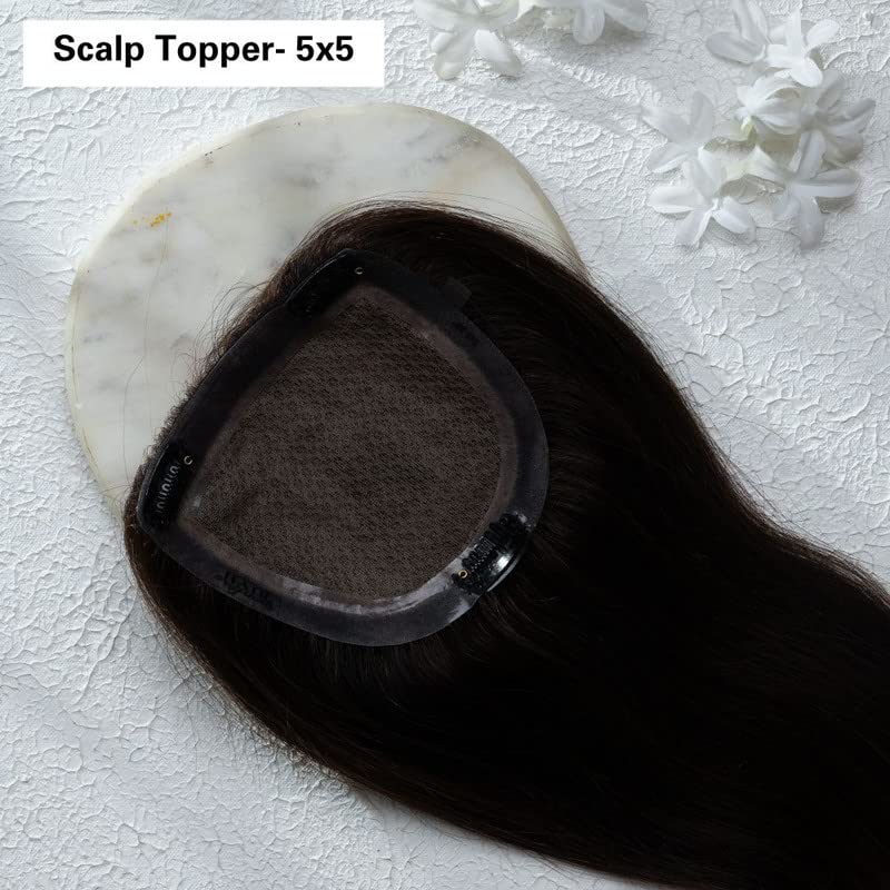 Image of Hair Originals 100% Human Hair Extensions for Women, Clip in Scalp Topper /Hair Topper, Silk Based- (5 inchx5 inch, 22 Inches, Natural Brown)