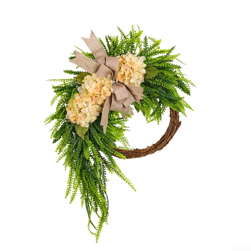 Hortensien Blumenkranz 60cm Beige Landhaus Stil(A) | Lebens echte Hortensien, rustikaler Look, 60cm Länge, für ideal für Wand, Tür, Kamin