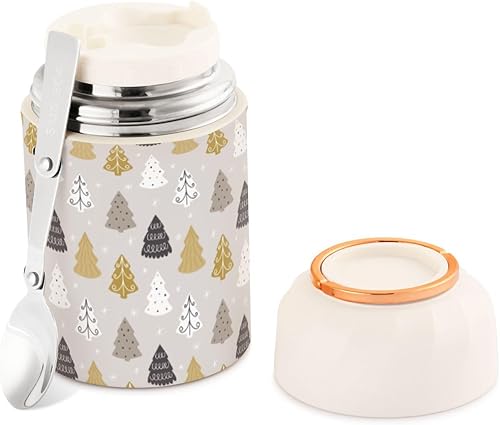 Christmas Trees Snowflaks Food Jar with Spoon Stainless Steel Vacuum Insulated Food Container 17 oz Food Flask for Hot Food