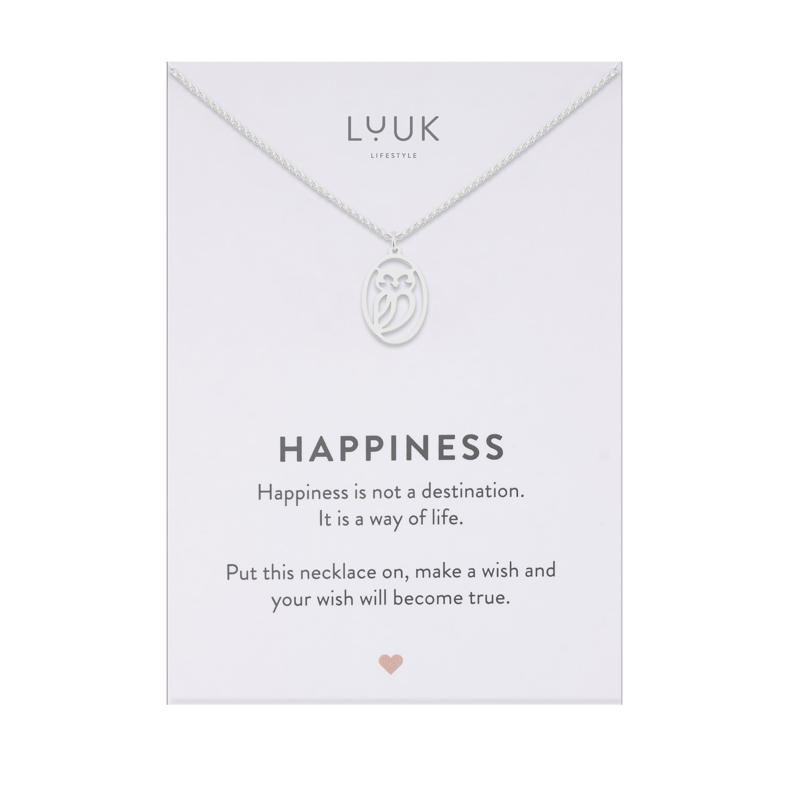 LUUK LIFESTYLE Collana con ciondolo diverso e acciaio inossidabile 50 cm, con carta HAPPINESS, idea regali donna, lei, ragazza, compleanno, portafortuna, gioielli elegante, argento, or, rosa