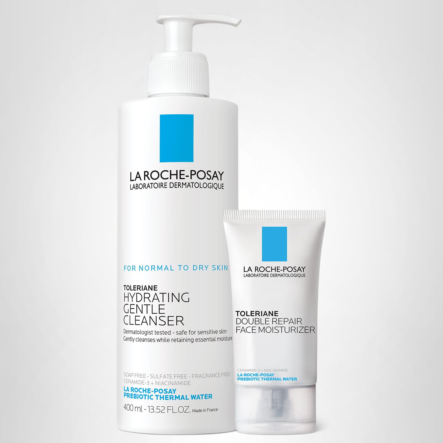 La Roche-Posay Toleriane Hydrating Gentle Face Cleanser, Hydrating Facial Cleanser With Niacinamide + Ceramides, Daily Face Wash For Dry Skin To Normal Skin, Sensitive Skin Tested, Fragrance Free: 7.44 Fl Oz (Pack of 2) 14.87 Fl Oz (Bottle + Moisturizer)
