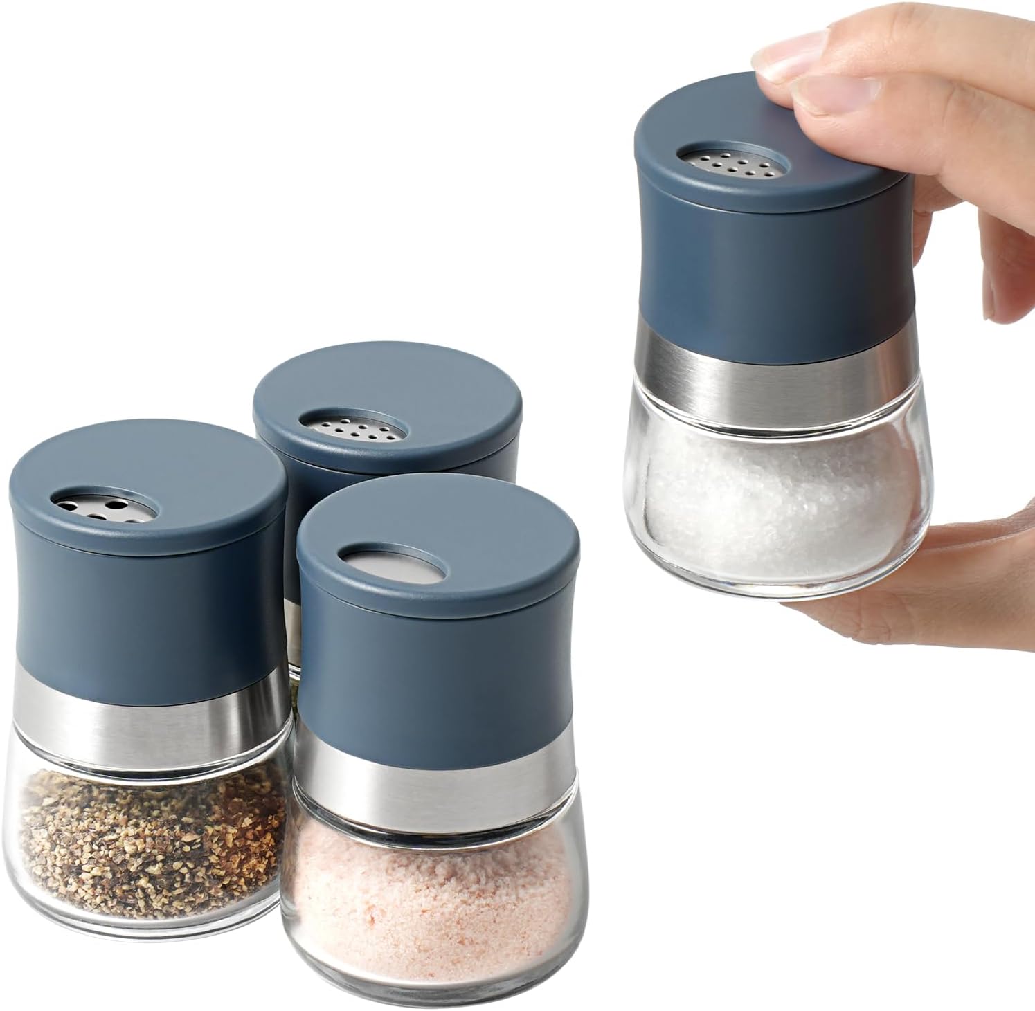 Vzaahu Mini Salt and Pepper Shakers 2-Pack Small for Kitchen Table,Blue