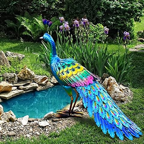 chisheen Peacock Statue Garden Decor Metal Peacock Yard Art Lawn Decoration Outdoor Sculpture for Women Mom Cover