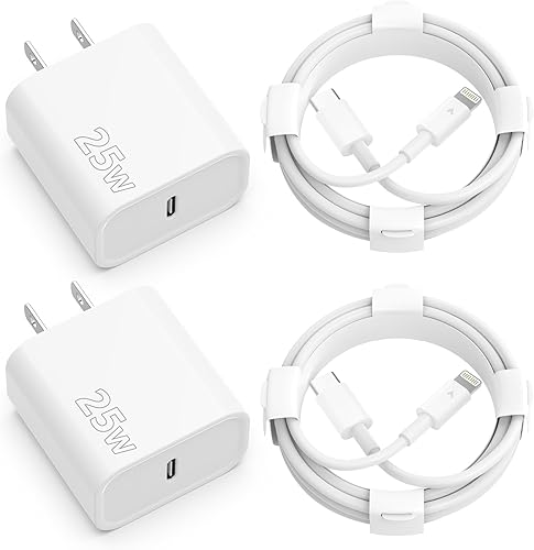 Cargador de iPhone de 25 W de carga rápida, paquete de 25 W, bloque de cargador de pared tipo C con cable USB C a Lightning de 6 pies de largo,