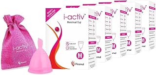 Beuniq Menstrual Cup with Jute Bag, Ultra Soft & flexible period cup made with 100% Medical Grade Liquid Silicone, Protection For 8-10 Hours, Rash-free, Leak-free and Odourless, Medium, Pack of 5