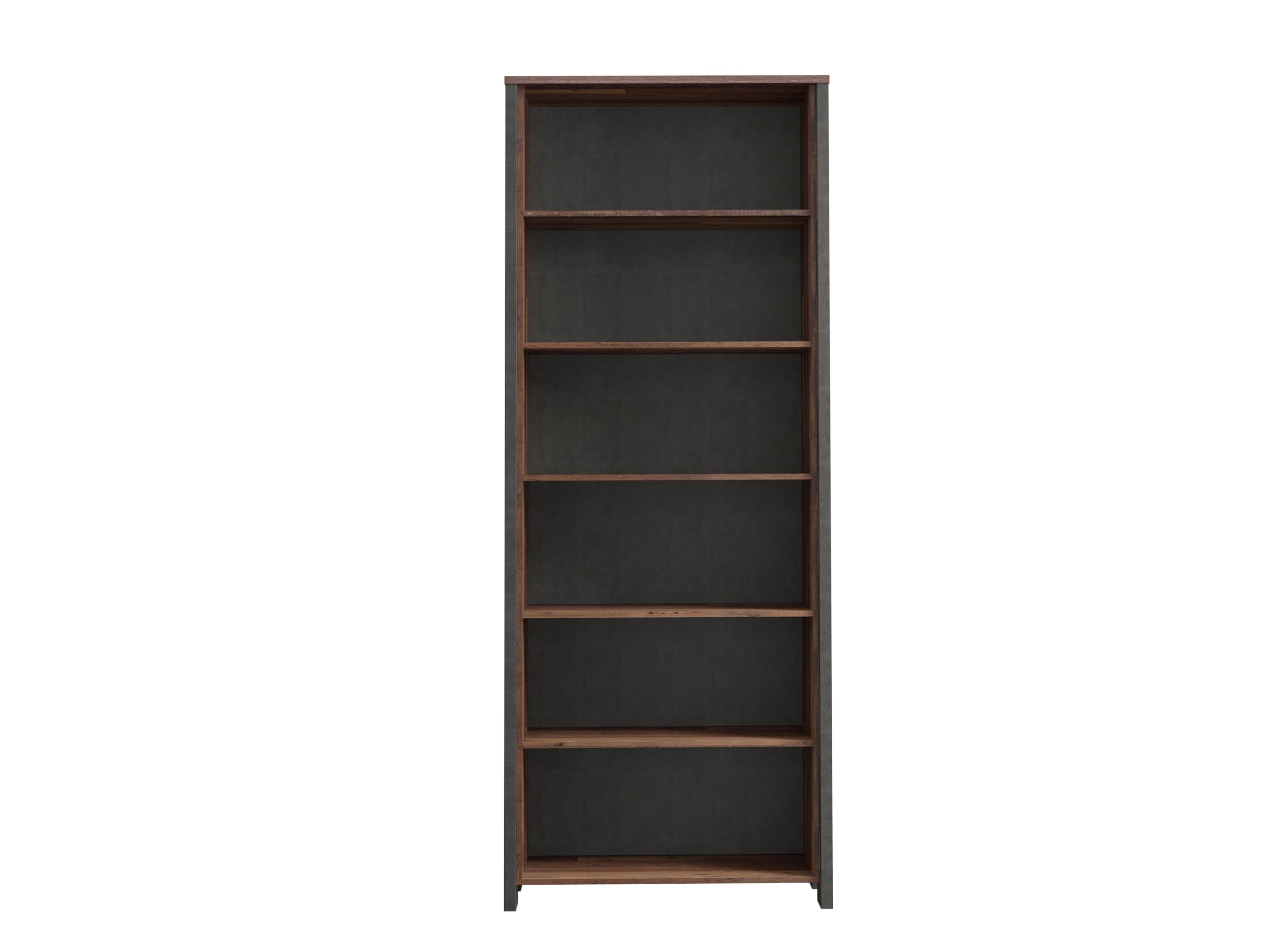 Forte Clif Bücherregal 80 90, Regal mit 5 Einlegeböden, Jugendzimmer, Büromöbel, Holzwerkstoff, Old Wood Vintage Holzdekor/Betonoptik Dunkelgrau, 86,7 cm breit x 220,7 cm hoch x 41,6 cm tief