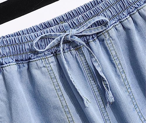 CHARTOU Women Elastic Waist Denim Jean Tencel Pants Pull On Wide Leg Jeans Baggy Palazzo Pants Lightweight3