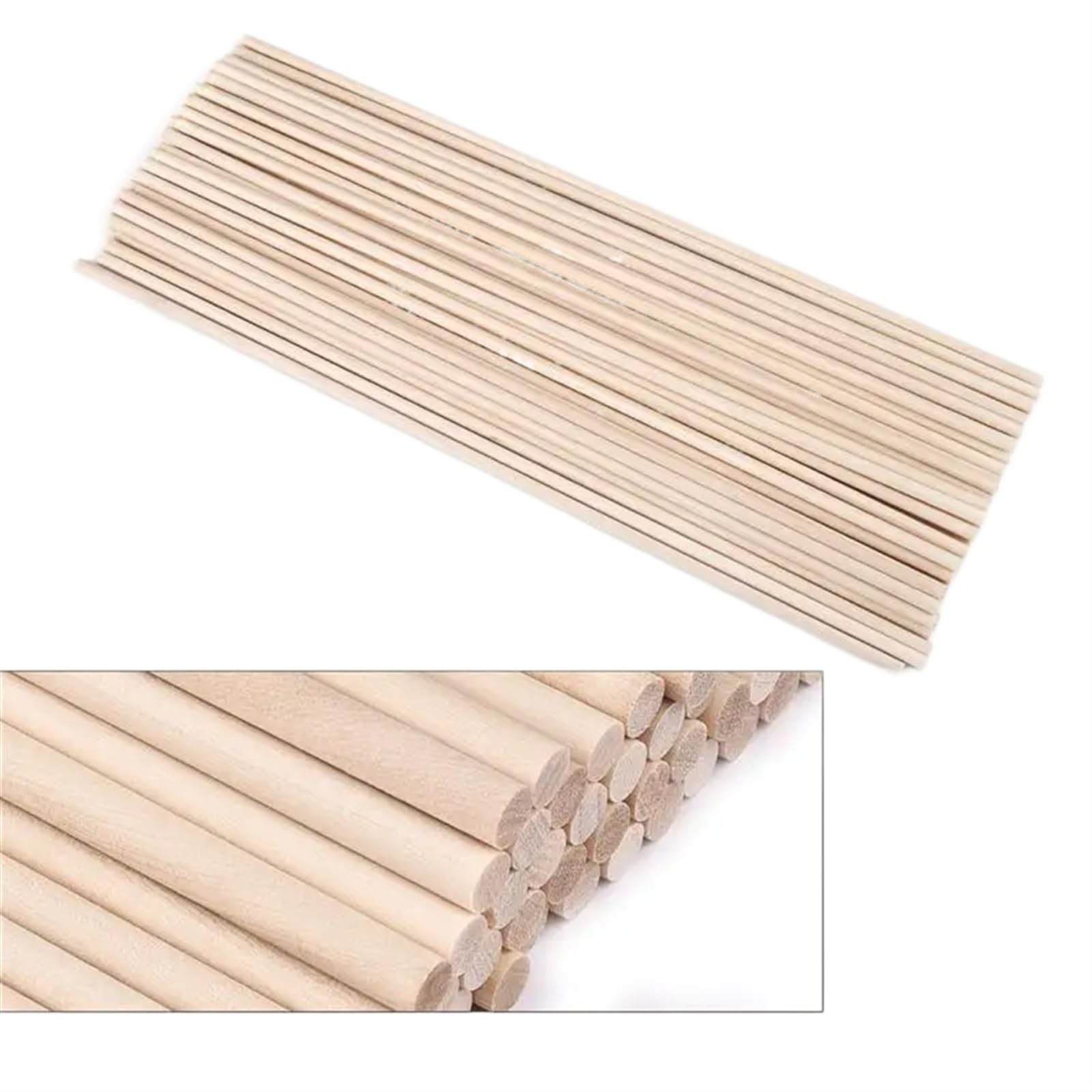 Weqyfdc One Color Craft Wooden Sticks Round Wooden Stick For Crafts Food Ice Lollies And Model Making Cake Dowel Diy Dowel Building Model Woodworking Tool(3X200mm 50 Pcs)