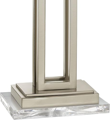 Miniatura 4 de Possini Euro Design Moderna lámpara de mesa con elevador acrílico transparente de 30 pulgadas de alto, níquel cepillado, tela blanca, rectangular,