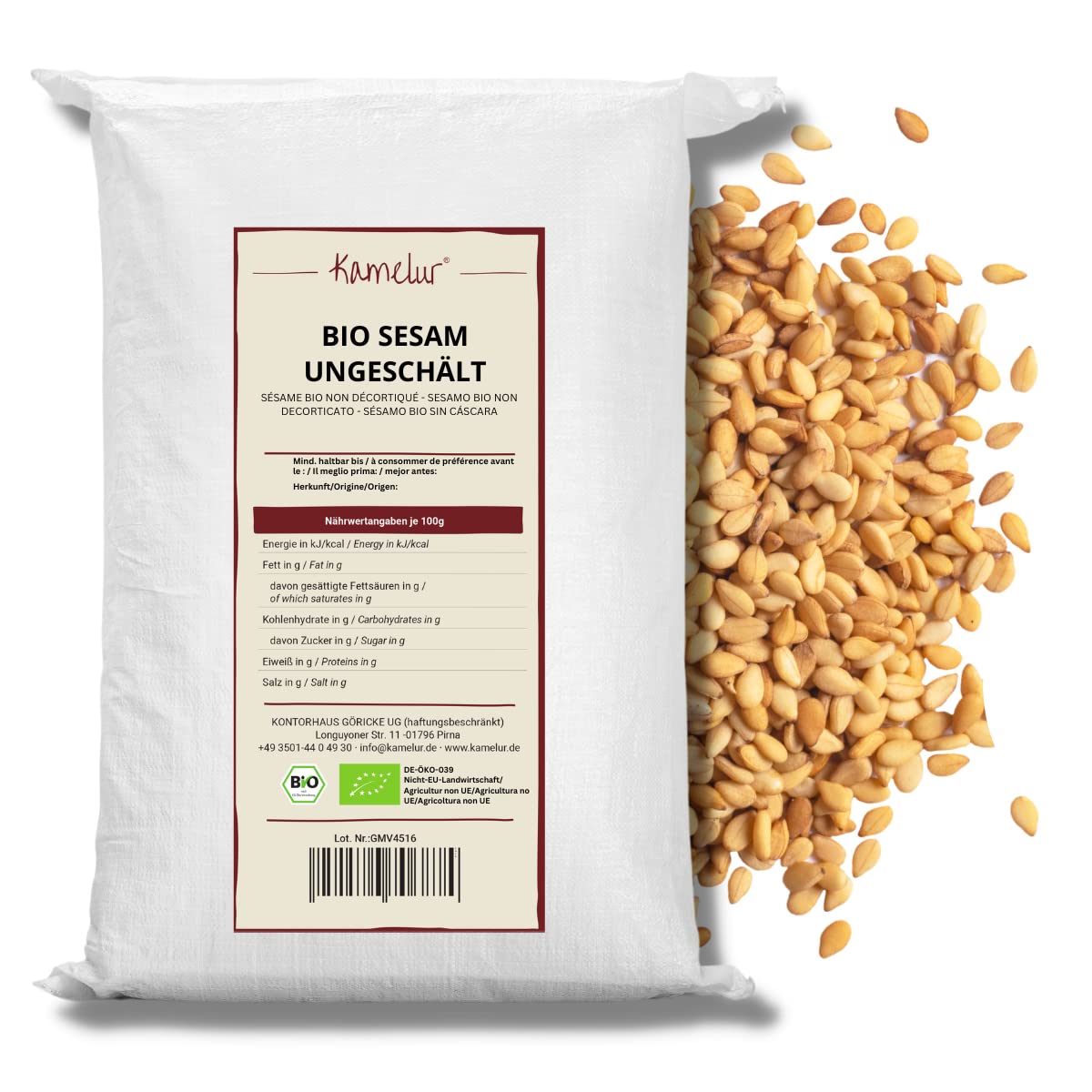 Kamelur Bio Sesam Ungeschält (25kg) - Sesamsamen Nicht Geröstet Und Ohne Zusätze