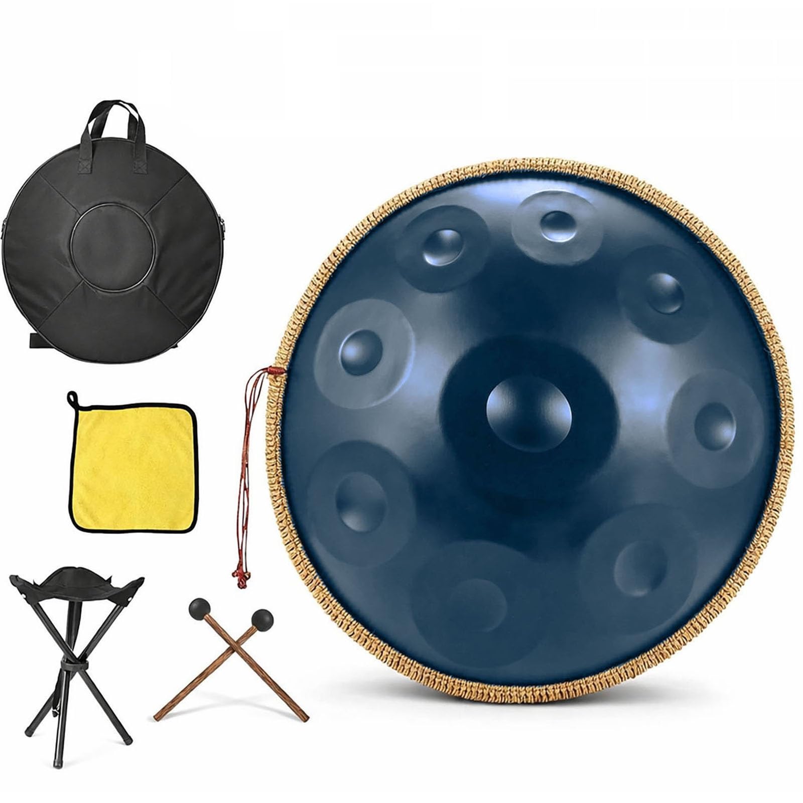Handpan 432Hz D Minor 9 Note, Tamburo per Meditazione Zen e Guarigione Sonora, Strumento Musicale Etereo per Bagno di Suoni, Kit Completo con Treppiede e Borsa(Blu,432HZ/9Note)