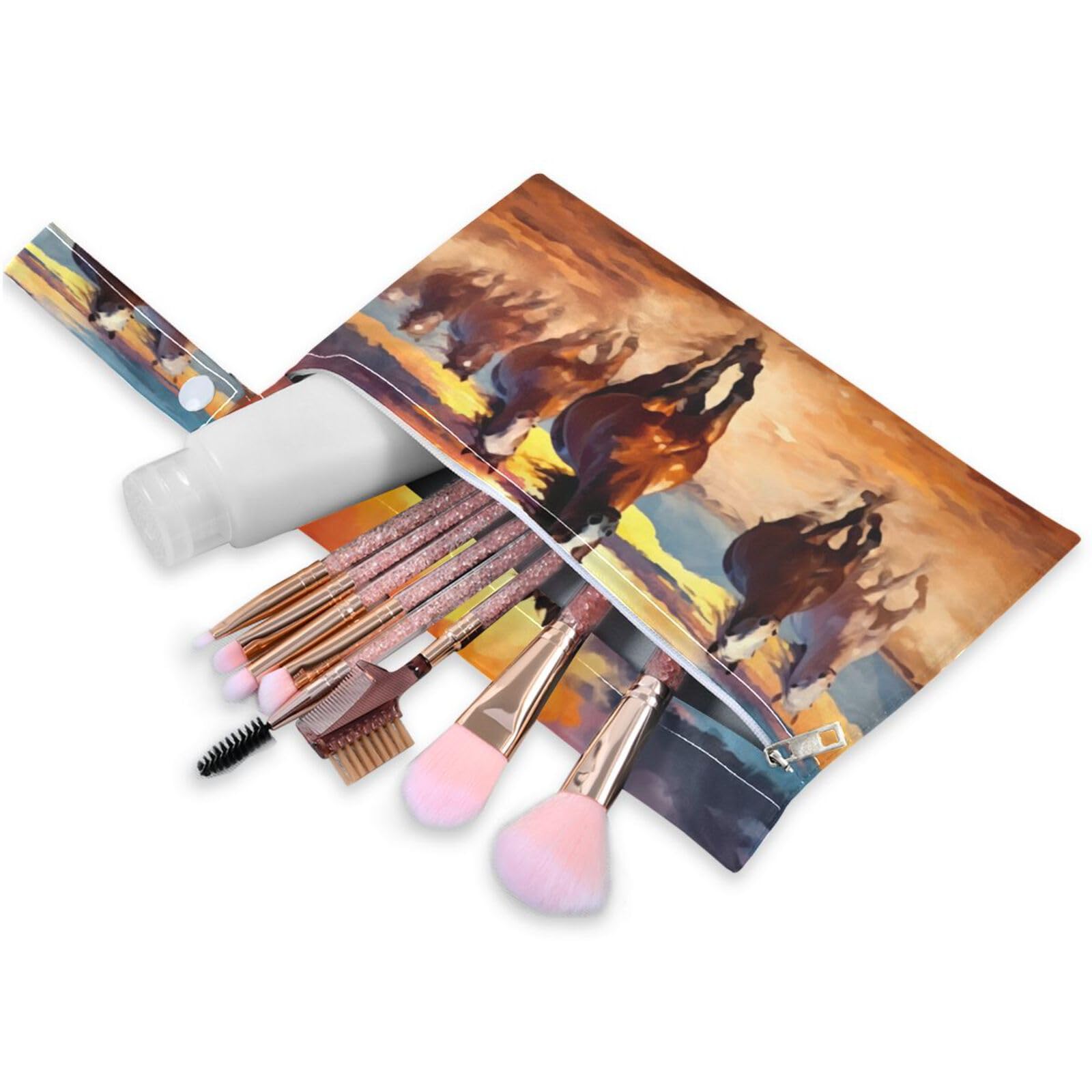 ATTX Red Orange Brown Horses Wet Dry Bags 2-Pack - Reusable Cloth Diaper Storage for Travel, Beach & Gym | Multi-Use Waterproof Bags for Swimsuits, Baby Clothes, Sports Gear#344