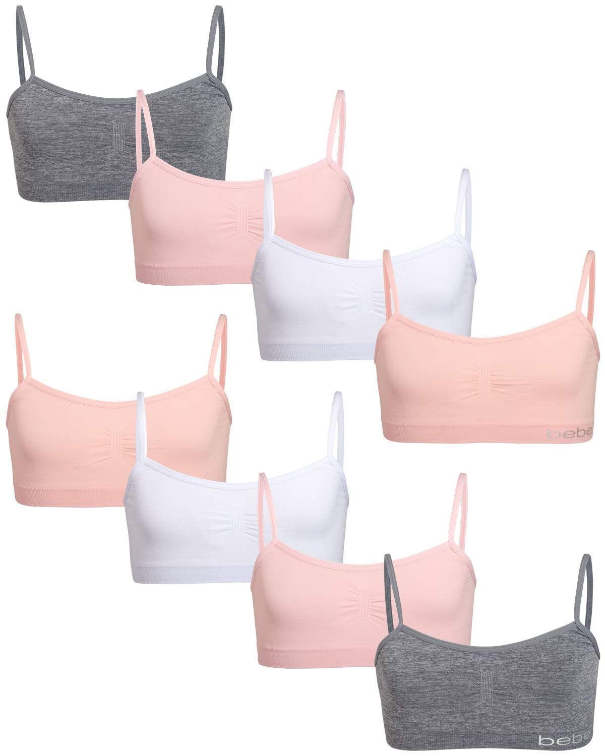 bebeGirls Training Bra - 8 Pack Seamless Training Cami Sports Bralette (S-L)