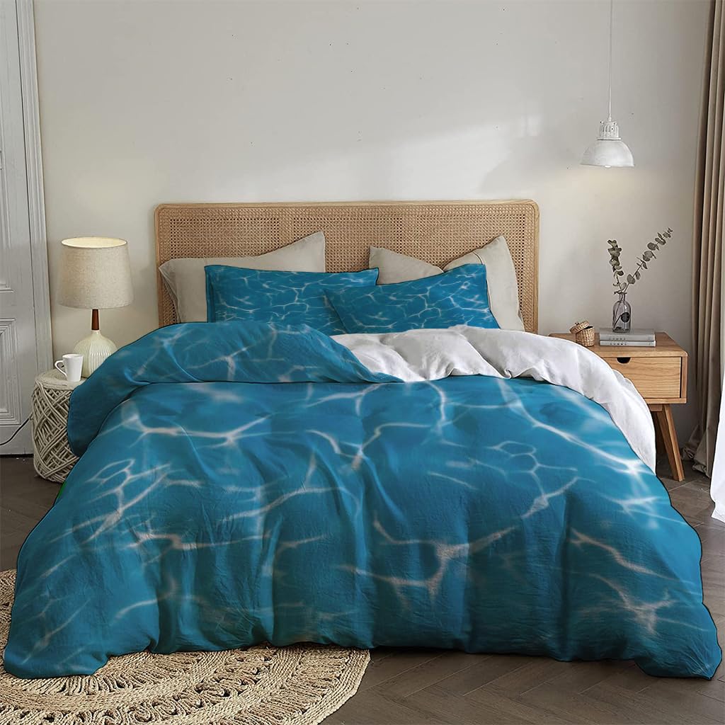 NIBAINLO 布団カバー抽象的な波紋のあるプールの水 肌に優しい ピーチスキン加工 掛け布団カバー 和式 洋式 あったか 布団カバーセット リバーシブル ホームステイ ホテル 家庭兼用