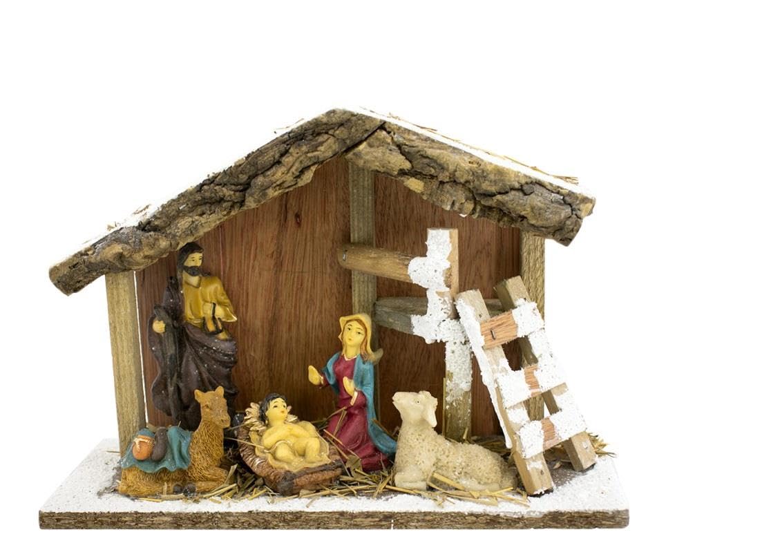 Geri Natural/Earthy Traditional Nativity Scene - Xmas Ornament Stable Set Baby Jesus Festive Display