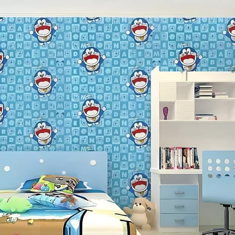 Image of FOKRIM Doremon Wallpaper for Walls Sticker 45x300cm (14.59 SQFT) - Peel and Stick Removable, Self-Adhesive, Waterproof Wallpaper for Home, Kids Room, Play Room