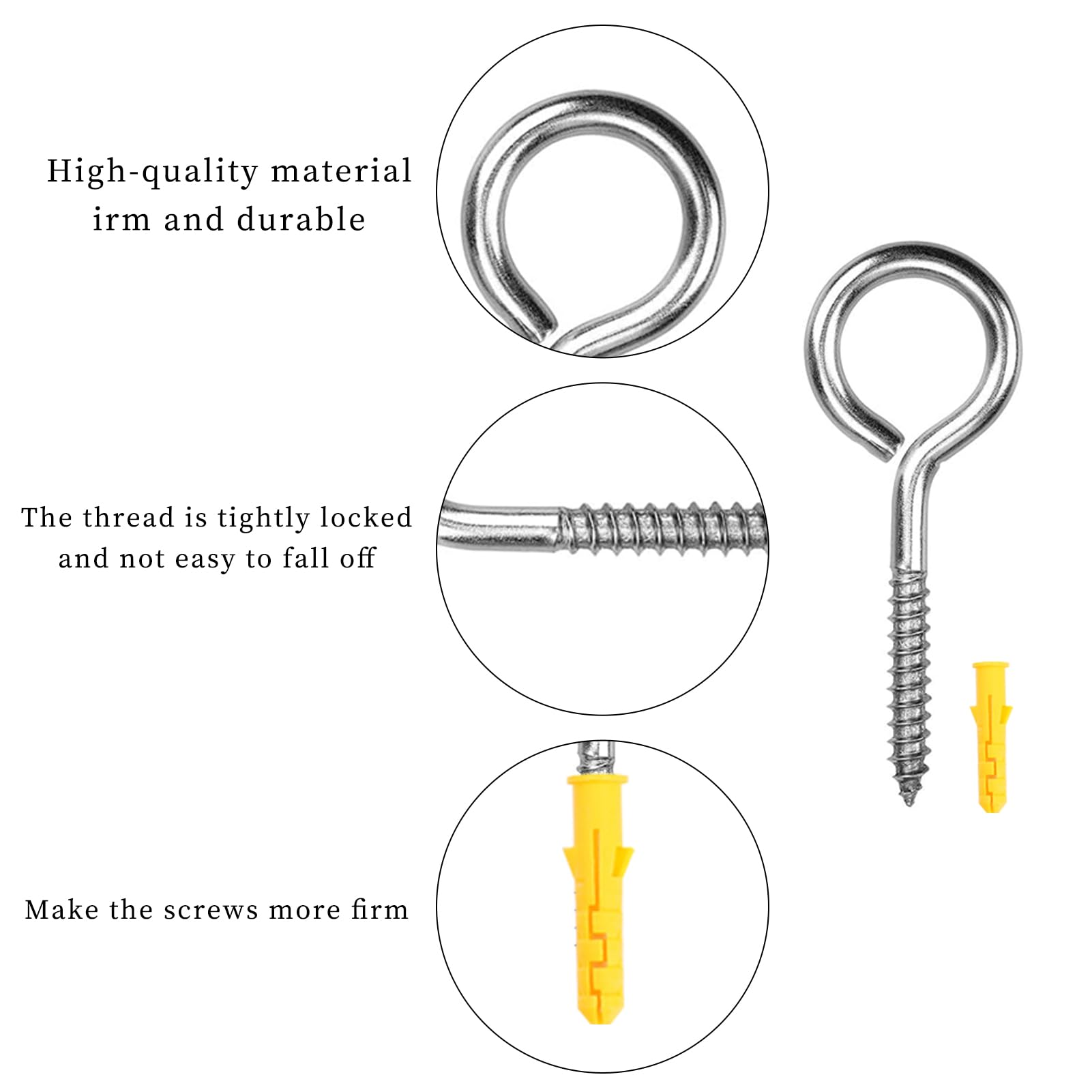 Lot de 10 vis à œillets, vis à œillets en acier inoxydable, œillets à vis M6 x 80 mm, vis à œillets, vis à œillets, vis à œillets avec filetage en bois, pour hamacs, auvents, fauteuils suspendus