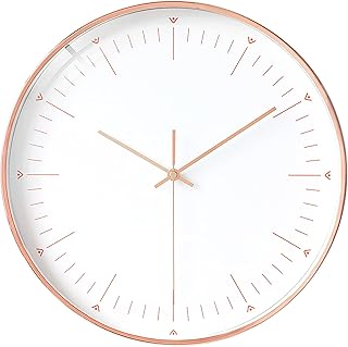 Modern Minimalist Rose Gold on White Silent Wall Clock with Glass Top (Numberless Dial)